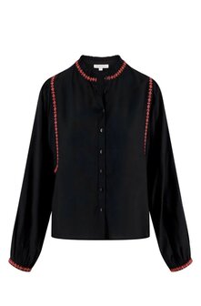 Zusss Blouse met borduursels zwart/koraalroze