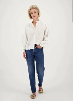 Zusss Blouse lange mouw structuur bloem wit